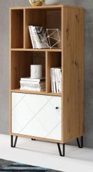 Regalschrank Touch in weiß matt mit Rautenoptik und Eiche Artisan Bücherregal 63 x 136 cm Regalschrank Touch in weiß matt mit Rautenoptik und Eiche Artisan Bücherregal 63 x 136 cm