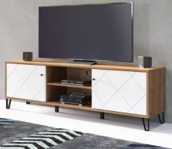 TV-Lowboard Touch wei matt mit Rautenoptik und Eiche Artisan TV-Unterteil 183 cm mit Soft-Close