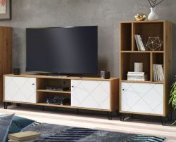 Wohnwand Touch in weiß matt mit Rautenoptik und Eiche Artisan Schrankwand 2-teilig 260 x 136 cm Wohnwand Touch in weiß matt mit Rautenoptik und Eiche Artisan Schrankwand 2-teilig 260 x 136 cm