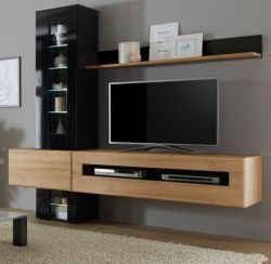 Wohnwand Savanna in schwarz Hochglanz und Grandson Eiche mit Anbauwand 210 cm Wohnwand Savanna in schwarz Hochglanz und Grandson Eiche mit Anbauwand 210 cm