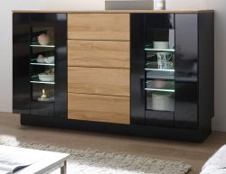 Sideboard Savanna in schwarz Hochglanz und Grandson Eiche Kommode 136 x 85 cm Sideboard Savanna in schwarz Hochglanz und Grandson Eiche Kommode 136 x 85 cm
