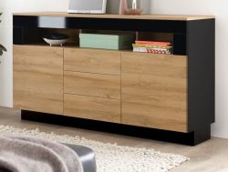 Sideboard Savanna in Grandson Eiche und schwarz Hochglanz Kommode 149 x 85 cm Sideboard Savanna in Grandson Eiche und schwarz Hochglanz Kommode 149 x 85 cm