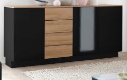 Sideboard Savanna in schwarz Hochglanz und Grandson Eiche Kommode 181 x 85 cm Sideboard Savanna in schwarz Hochglanz und Grandson Eiche Kommode 181 x 85 cm