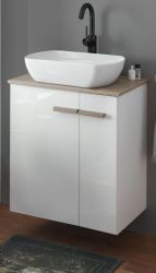 Waschbeckenunterschrank MIT Waschbecken Dense in weiß Lack Hochglanz und Eiche Waschtisch Set hängend / stehend 60 cm Waschbeckenunterschrank MIT Waschbecken Dense in weiß Lack Hochglanz und Eiche Waschtisch Set hängend / stehend 60 cm