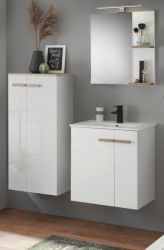 Badmöbel Set Dense in weiß Hochglanz Lack und Eiche Badkombination MIT Waschbecken und Badlampe 130 x 200 Badmöbel Set Dense in weiß Hochglanz Lack und Eiche Badkombination MIT Waschbecken und Badlampe 130 x 200