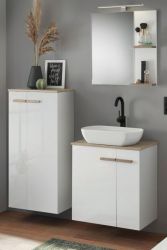 Badmöbel Set Dense in weiß Hochglanz Lack und Eiche Badkombination MIT Waschbecken und Badlampe 130 x 200 hängend / stehend Badmöbel Set Dense in weiß Hochglanz Lack und Eiche Badkombination MIT Waschbecken und Badlampe 130 x 200 hängend / stehend