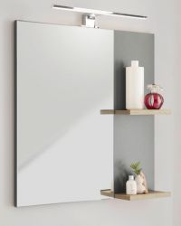 Badezimmer Spiegel Dense in anthrazit matt und Eiche Badspiegel mit Ablage 60 x 65 cm