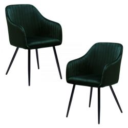2 x Stuhl Savona in dunkelgrün Samt 4-Fußstuhl Esszimmerstuhl 2er Set mit Armlehne