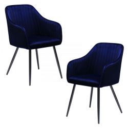 2 x Stuhl Savona in blau Samt 4-Fußstuhl Esszimmerstuhl 2er Set mit Armlehne