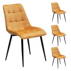4 x Stuhl Triest in gelb Samt 4-Fußstuhl Esszimmerstuhl 4er Set