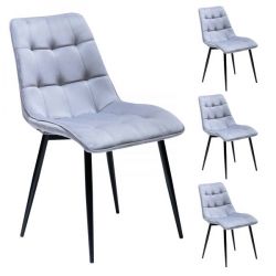 4 x Stuhl Triest in grau Samt 4-Fußstuhl Esszimmerstuhl 4er Set