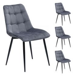 4 x Stuhl Triest in hellblau Samt 4-Fußstuhl Esszimmerstuhl 4er Set