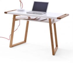 Schreibtisch Teramo in weiß matt lackiert und Eiche geölt Laptoptisch für Homeoffice und Büro 122 cm