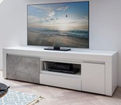 TV-Lowboard Airen in weiß und Marmor Optik grau TV Unterteil 180 cm