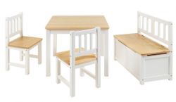 BOMI® Kindersitzgruppe Anna in weiß und natur Sitzgruppe Kindertisch, Truhenbank und 2 x Stuhl