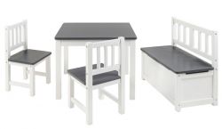 BOMI® Kindersitzgruppe Anna in weiß und grau Sitzgruppe Kindertisch, Truhenbank und 2 x Stuhl