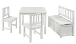 BOMI® Kindersitzgruppe Anna in weiß Sitzgruppe Kindertisch, Truhenbank und 2 x Stuhl