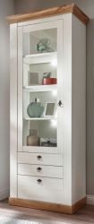 Vitrine Hemsby in weiß Pinie und Eiche Wotan Landhaus Vitrinenschrank 82 x 204 cm Vitrine Hemsby in weiß Pinie und Eiche Wotan Landhaus Vitrinenschrank 82 x 204 cm