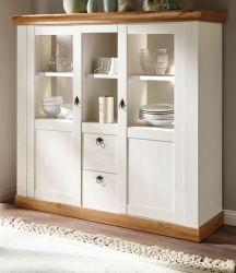 Highboard Hemsby in weiß Pinie und Eiche Wotan Landhaus Anrichte 148 x 139 cm Highboard Hemsby in weiß Pinie und Eiche Wotan Landhaus Anrichte 148 x 139 cm