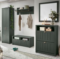 Garderobenkombination Forres in grün Landhausstil Garderobe Set 5-teilig 282 x 198 cm Garderobenkombination Forres in grün Landhausstil Garderobe Set 5-teilig 282 x 198 cm