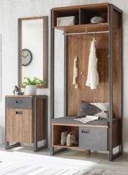 Garderobe Set 3-teilig Auburn in Eiche Stirling und grau Garderobenkombination 155 x 202 cm Garderobe Set 3-teilig Auburn in Eiche Stirling und grau Garderobenkombination 155 x 202 cm