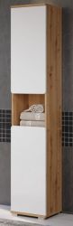 Badezimmer Hochschrank Ciara in weiß Hochglanz und Eiche Artisan Badschrank 37 x 191 cm