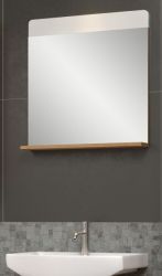 Badezimmer Spiegel Ciara in weiß Hochglanz und Eiche Artisan Badspiegel mit Ablage 60 cm