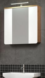 Badezimmer Spiegelschrank Ciara in weiß Hochglanz und Eiche Artisan Badschrank 60 x 62 cm