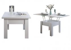 Couchtisch / Esstisch Flipp in weiß Tisch höhenverstellbar Tischplatte ausziehbar 70 - 140 cm