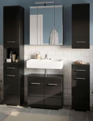Badmöbel Set 5-teilig Leon in schwarz Hochglanz Badkombination 150 x 182 cm Badmöbel Set 5-teilig Leon in schwarz Hochglanz Badkombination 150 x 182 cm