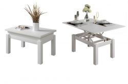 Couchtisch / Esstisch Flipp in weiß Tisch höhenverstellbar Tischplatte ausziehbar 90 - 120 cm