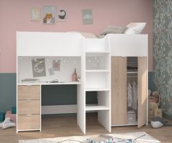 Parisot Hochbett Tom in weiß und Jackson Eiche Jugendzimmer Bett mit Schreibtisch und Kleiderschrank Parisot Hochbett Tom in weiß und Jackson Eiche Jugendzimmer Bett mit Schreibtisch und Kleiderschrank