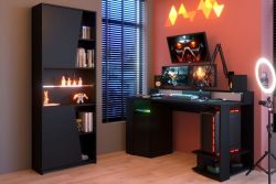 Parisot Gaming Set Gaming2 in schwarz Gamingtisch und Regal inkl. LED Beleuchtung mit Farbwechsel