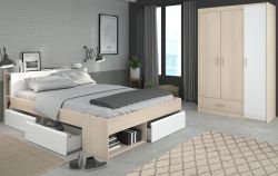 Parisot Schlafzimmer komplett Most71 in Akazie und weiß Komplettzimmer mit Stauraumbett und Kleiderschrank