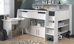 Parisot Hochbett Swan1 in weiß Kinder- und Jugendzimmer Bett mit Schreibtisch