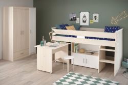 Parisot Kinder- und Jugendzimmer Charly6 in Akazie und weiß Set inklusive Kleiderschrank und Hochbett mit Schreibtisch