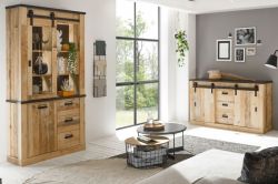 Wohn- und Esszimmer Set Stove in Used Wood hell und anthrazit Wohnkombination 2-teilig mit Vitrine und Sideboard Wohn- und Esszimmer Set Stove in Used Wood hell und anthrazit Wohnkombination 2-teilig mit Vitrine und Sideboard