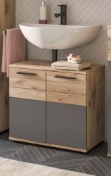 Waschbeckenunterschrank Mason in Nox Eiche und Basalt grau Badezimmer Unterschrank 60 x 56 cm