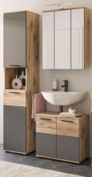 Badmbel Set 3-teilig Tomaso in Nox Eiche und Basalt grau Badkombination 112 x 190 cm, Soft-Close