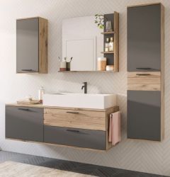 Badmbel Set 5-teilig Tomaso in Nox Eiche und Basalt grau Komplett-Set mit Waschbecken 190 cm, Soft-Close