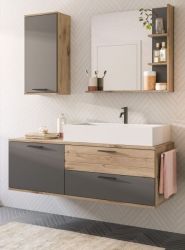 Badmbel Set 4-teilig Tomaso in Nox Eiche und Basalt grau Komplett-Set mit Waschbecken 140 cm, Soft-Close