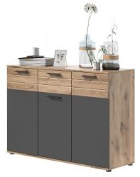 Kommode Tomaso Nox Eiche und Basalt grau Sideboard 120 x 87 cm, mit Soft-Close