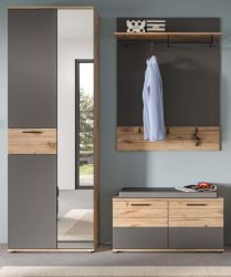 Garderobe Set 3-teilig Tomaso in Nox Eiche und Basalt grau Garderobenkombination 175 x 200 cm