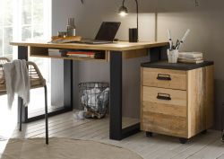 Schreibtisch Set mit Rollcontainer Stove in Used Wood hell und anthrazit