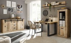 Büromöbel komplett Set Stove in Old Style hell und anthrazit mit Aktenregal, Kommode und Wandregal