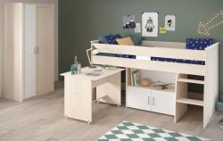 Parisot Kinder- und Jugendzimmer Charly5 in Akazie und weiß Set inklusive Kleiderschrank und Hochbett mit Schreibtisch