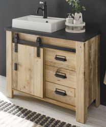 Waschbeckenunterschrank MIT Waschbecken Stove in Used Wood hell und anthrazit Waschtisch 95 cm Waschbeckenunterschrank MIT Waschbecken Stove in Used Wood hell und anthrazit Waschtisch 95 cm