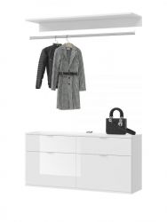Garderobe Set 3-teilig ProjektX in weiß Hochglanz Kommode und Kleiderstange 121 cm