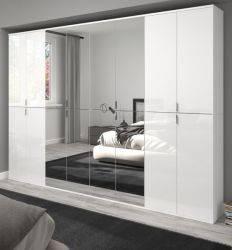 Kleiderschrank mit Spiegel SystemX in weiß Hochglanz Mehrzweckschrank mit Spiegeltür 244 x 193 cm Kleiderschrank mit Spiegel SystemX in weiß Hochglanz Mehrzweckschrank mit Spiegeltür 244 x 193 cm