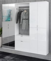 Garderobenschrank mit Spiegel SystemX in weiß Hochglanz Flurgarderobe mit Spiegeltür 183 x 193 cm Garderobenschrank mit Spiegel SystemX in weiß Hochglanz Flurgarderobe mit Spiegeltür 183 x 193 cm